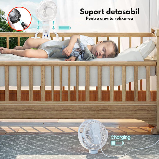 Ventilator Portabil 360° Trepied Flexibil Baterie Reîncărcabilă 1600 Mah Ultra-silențios 3 Viteze Mini Ventilator Dasbo Ideal Pentru Pătuț Cărucior Mașină Birou Camping