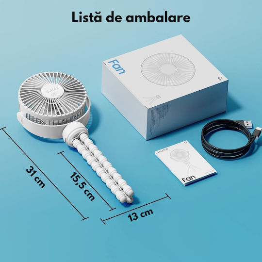 Ventilator Portabil 360° Trepied Flexibil Baterie Reîncărcabilă 1600 Mah Ultra-silențios 3 Viteze Mini Ventilator Dasbo Ideal Pentru Pătuț Cărucior Mașină Birou Camping
