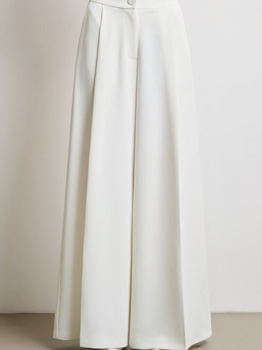 Damen Hoch tailliert Stoff Hose White