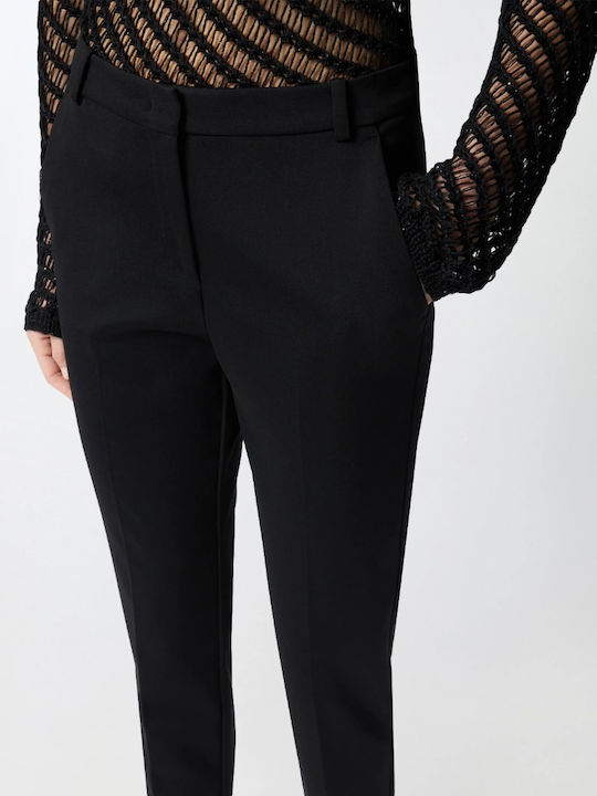 Women's Fabric Trousers Straight Line Black