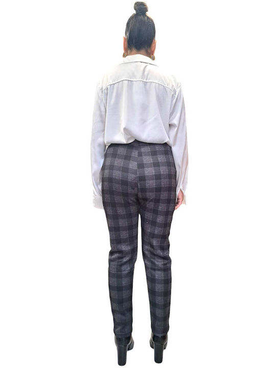 Women's High-waisted Fabric Trousers Checked Black, Grey, Red