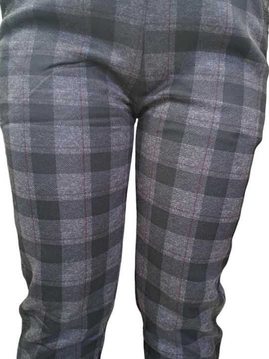 Women's High-waisted Fabric Trousers Checked Black, Grey, Red