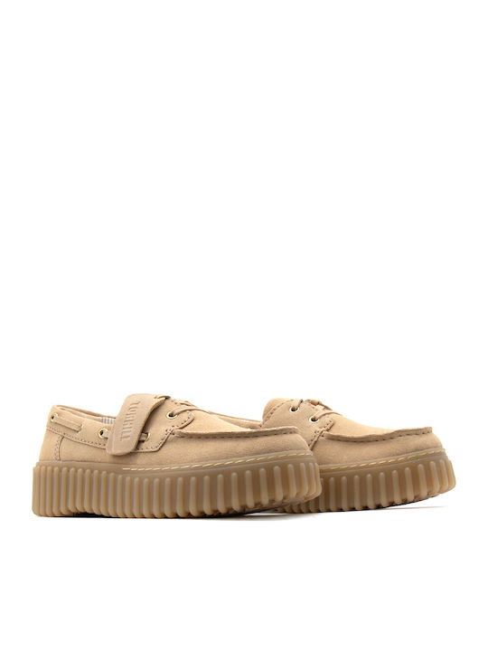 Torhill Suede Leather Women's Boat Shoes in Beige Color