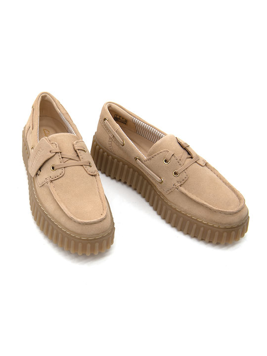 Torhill Suede Leather Women's Boat Shoes in Beige Color