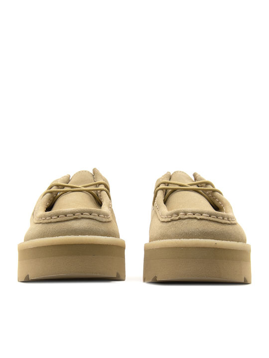 Clarks Suede Leather Women's Moccasins in Beige Color