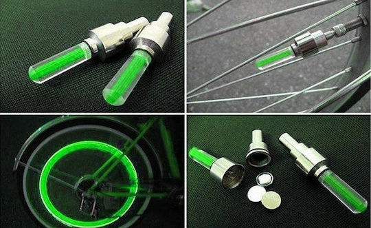 Set 2 Green Led Valve Caps Light Motion Sensor