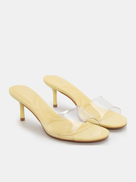 Mules with Thin High Heel in Yellow Color