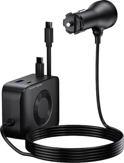Mobile Origin Car Charger 75W 3A Fast Charging with Ports: 1xUSB 2xType-C with Cable Type-C Black Color