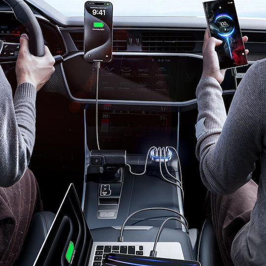 Lisen Auto-Ladegerät 101W Schnellladung mit Anschlüssen: 1xUSB 3xType-C mit Kabel Typ-C,TC-TC Schwarz Farbe
