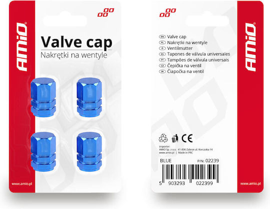 Set Blue Hexagonal Wheel Valve Caps 4 Pcs