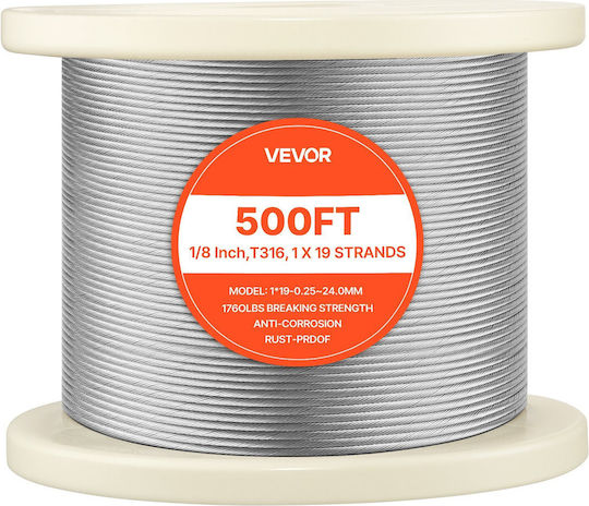 Wire Rope Vevor 3.2 Mm Length 152 M Stainless Steel Cable 316 Cutter Breaking Strength 798 Kg Construction 1 X 19 Strands Steel Cable Deck Railing System Garden Pergola
