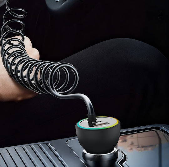ATC Auto-Ladegerät 70W 7A Schnellladung mit Anschlüssen: 1xUSB 1xType-C mit Kabel Typ-C,TC-TC Schwarz Farbe