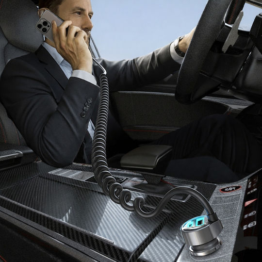 Lisen Încărcător Auto Cu Mufă De Brichetă 90W Încărcare Rapidă Cu Porturi 1xUSB-A 1xType-C Cu Cablu Type-C Culoare Neagră