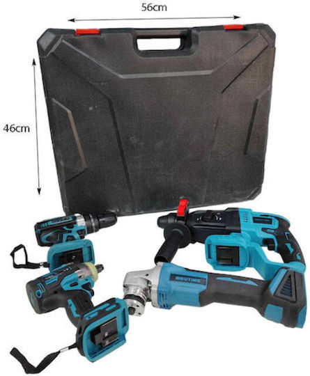 Factory 51098068 Set Angle Wheel & Drill Driver & Impact Driver & Excavator with 2 Batteries and Case