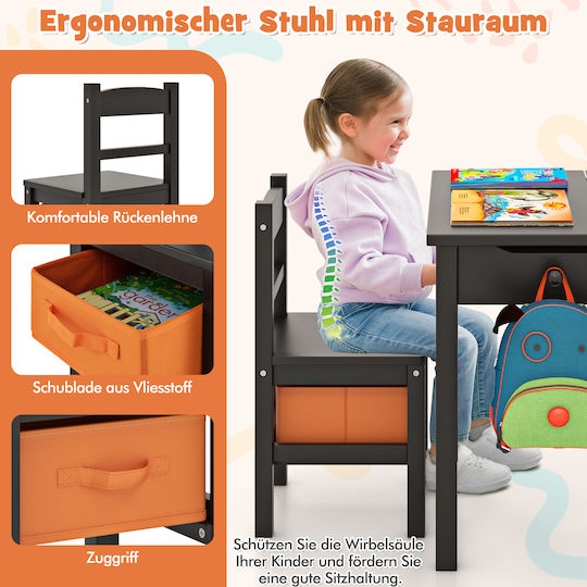 Kids Table and Chairs Set Brown Costway