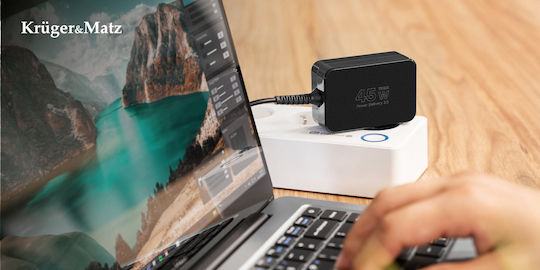Kruger & Matz USB-C Universal Laptop Charger 45W 5V 3A for Universal Dell HP Lenovo Sony Samsung with Detachable Power Cord