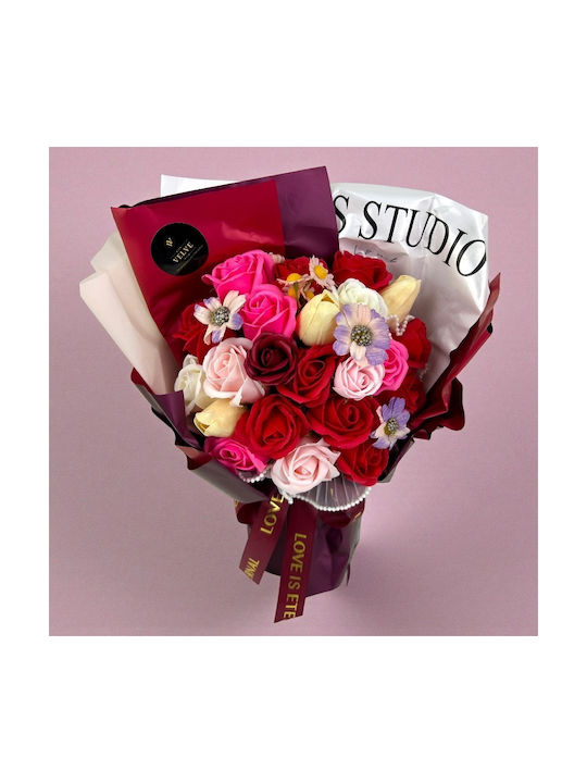 Buchet Floral Etern Artisan Flori Săpun Trandafiri Lalele Roșii