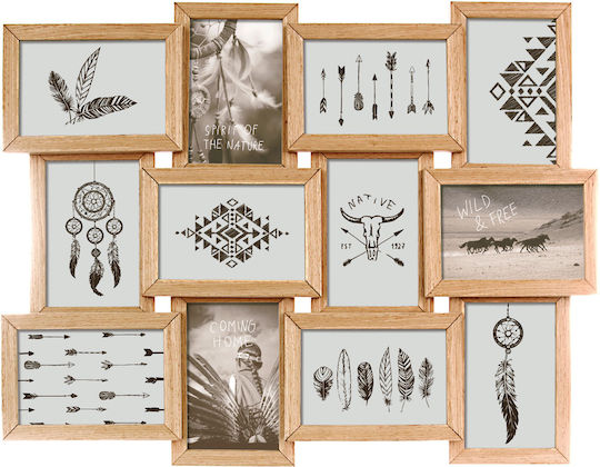 A-s Beige Multi Picture Frame Wall 12 Positions Wooden with Beige Frame