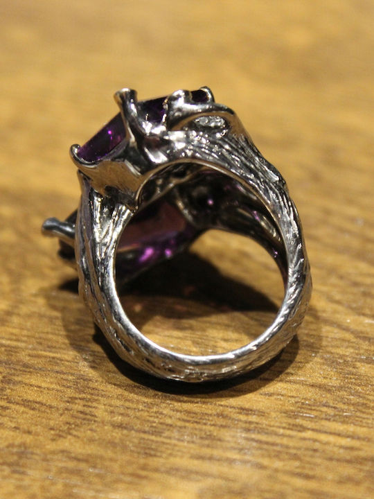 Artistic Silver Ring Natural Amethysts Garnets Size 15.5