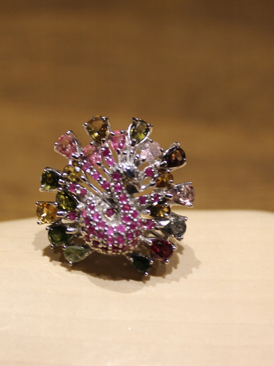 925 Ring Natural Tourmalines Rubies Size 15