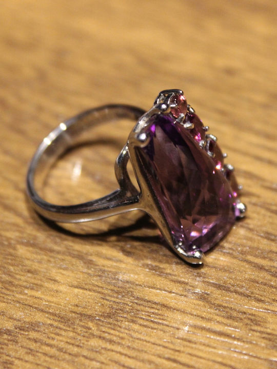 Silver Ring Natural Rhodolite Amethyst 925 Size 15