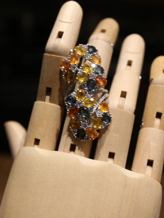 Songea Padparadscha Sapphire Zircon Ring Size 17