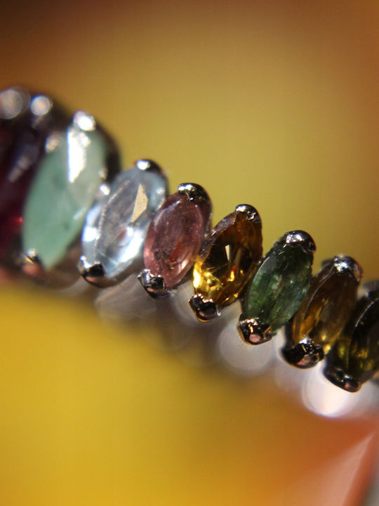 Silver Ring Natural Rhodolite Garnets Emeralds Tourmalines Size 20