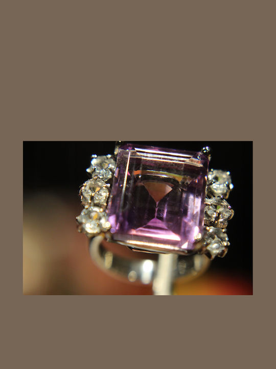 Künstlerischer Silberring Mit Natürlichem Amethyst Aquamarinen Größe 16,5