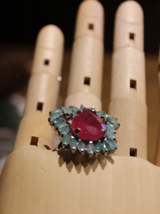 Natural Emerald Ruby Ring 925 Size 15
