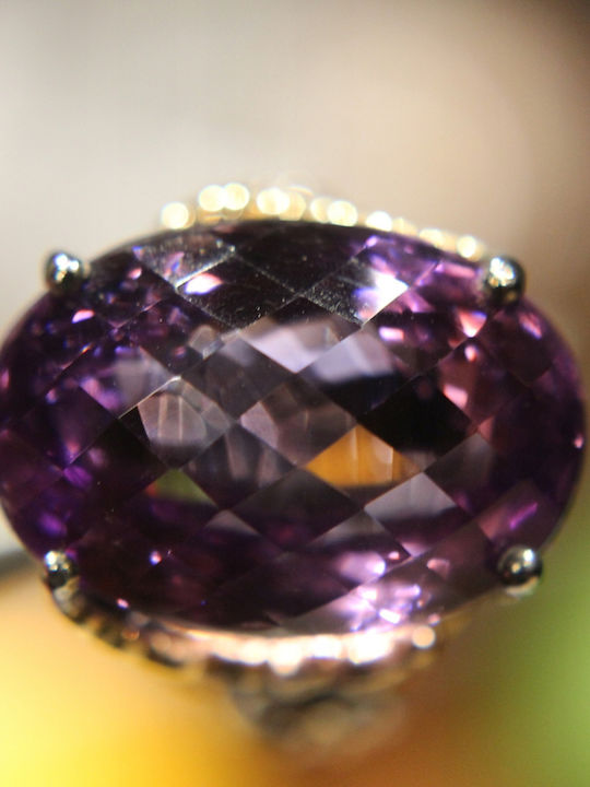 Artistic Silver Ring Natural Amethyst Sapphires Size 16