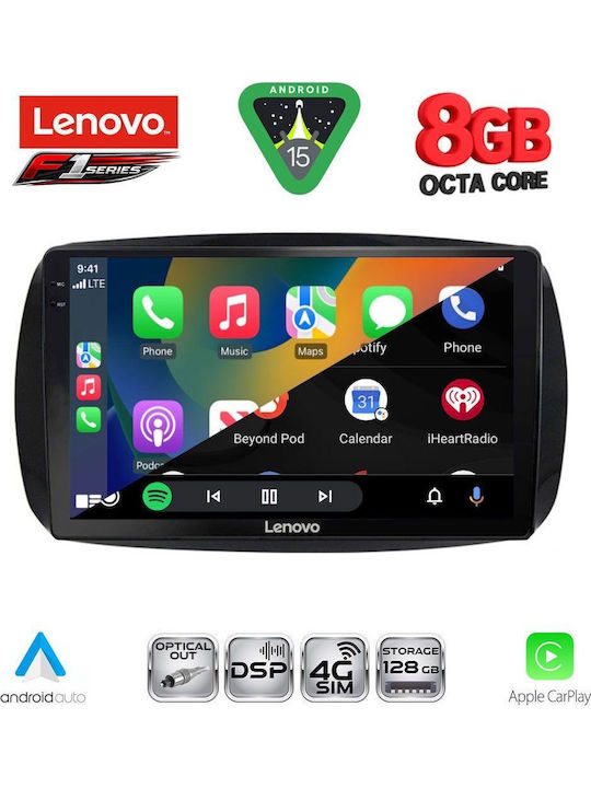 Lenovo Auto-Audiosystem für Smart FürZwei 2016-2024 (Bluetooth/USB/WiFi/GPS/Apple-Carplay/Android-Auto) mit Touchscreen 9"