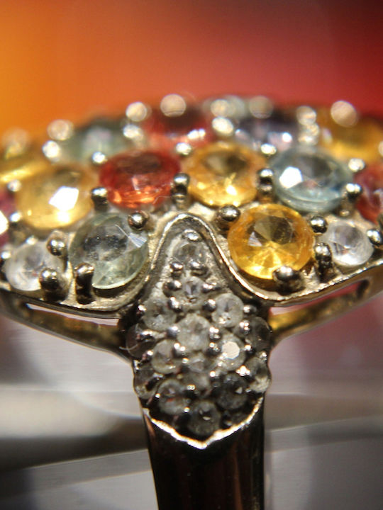 Silver Ring Natural Sapphires Topazes 925 Size 12