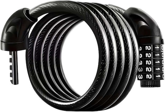 Avizar 120cm 5-digit Combination Spiral Cable Lock Iron Head Black
