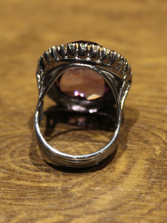 Artistic Silver Ring Natural Amethyst Diopsides Size 16.5