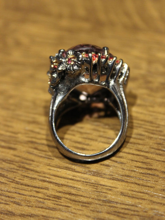 Artistic Silver Ring Natural Ametrine Sapphires Size 15.5