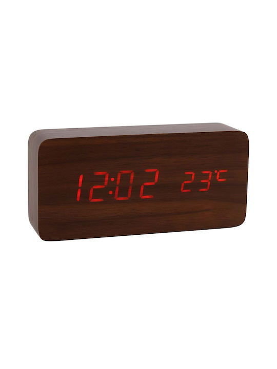 Avizar Luminous Led Clock Date Time Temperature Display Wood Design Brown