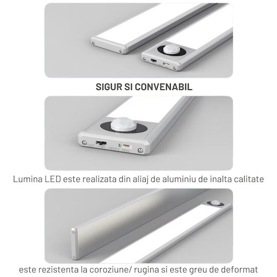 Dasbo Lampă Slim Led Cu Senzor De Mișcare Montare Magnetică Leduri Puternice Wireless Usb Reîncărcabilă Baterie Alb Cald Alb Rece 3 Moduri De Iluminare 3000k-6000k Bucătărie Hol Dressing Garaj Lungime 60 Cm