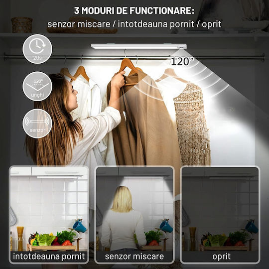 Dasbo Lampă Slim Led Cu Senzor De Mișcare Montare Magnetică Leduri Puternice Wireless Usb Reîncărcabilă Baterie Alb Cald Alb Rece 3 Moduri De Iluminare 3000k-6000k Bucătărie Hol Dressing Garaj Lungime 60 Cm