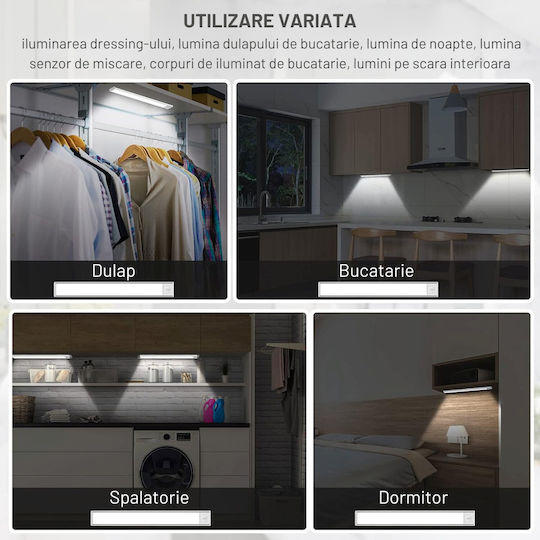 Dasbo Lampă Slim Led Cu Senzor De Mișcare Montare Magnetică Leduri Puternice Wireless Usb Reîncărcabilă Baterie Alb Cald Alb Rece 3 Moduri De Iluminare 3000k-6000k Bucătărie Hol Dressing Garaj Lungime 60 Cm