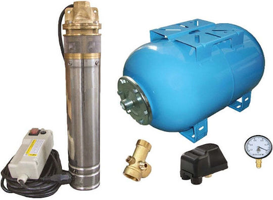 Kit Complet Sistem Hidrofor Omnigena Skm 200/80 Pompă Submersibilă Rezervor de 80 Litri Presostat Racord în 5 Căi Manometru