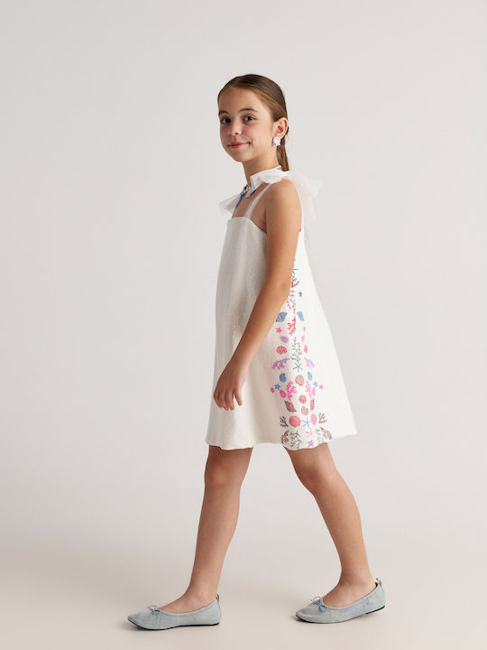 Children's Dress Sleeveless with Sequins White