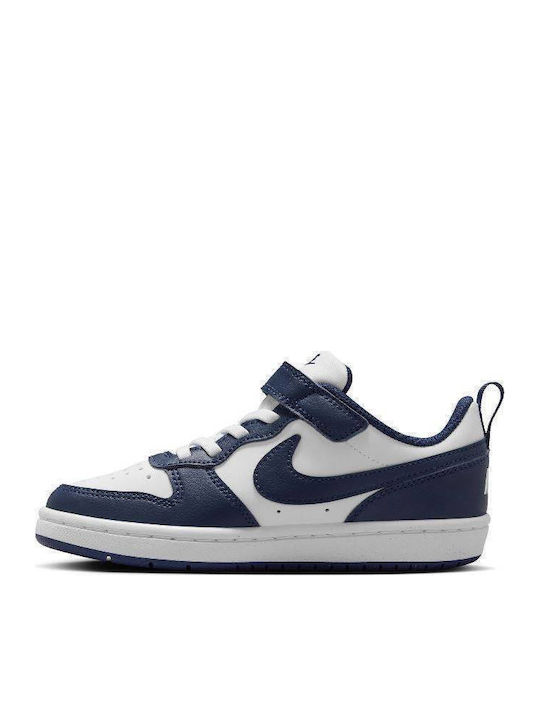 Court Borough Low Kids Sneakers with Hoop & Loop Closure White