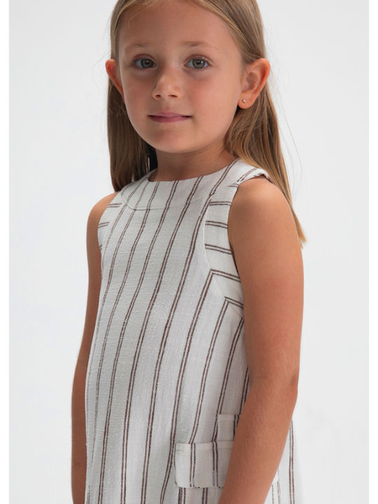 Mädchenkleid Ärmellos Leinen Gestreift Set aus 2 mit Zubehör Beiges