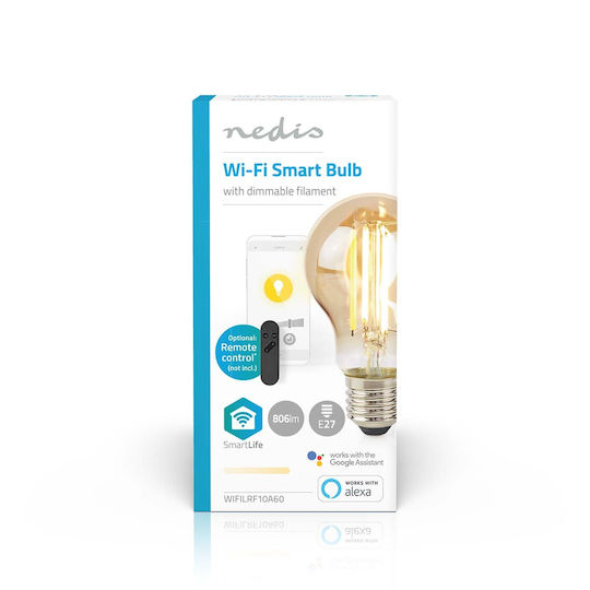 Nedis Wi-fi Smart Led Bulb Filament E27 A60 7w 806lm Warm White 1800 3000k Glass Gold
