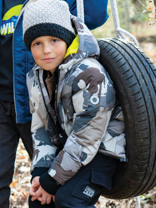 Army Kids Quilted Short Coat with Hood in Camouflage