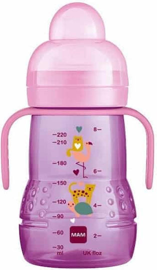 Mam Übergangs Lern-Trinkflasche Silikon mit Griffen Fuchsie Schmetterling für 4m+m+ 220ml