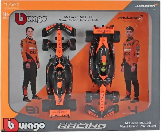 Bburago Diecast Racing F1 McLaren Two Pack Miami 2024 Piastri Norris Toy Car Scale 1:43 Formula 1 for 14+ Years
