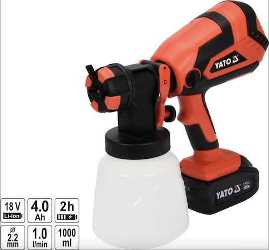 Yato Battery Powered Paint Spray Gun 18V 1x4Ah with 1lt Container