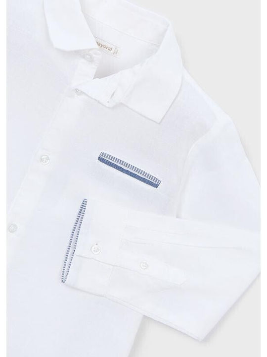 Kids Solid Color Long-Sleeved Linen Shirt White
