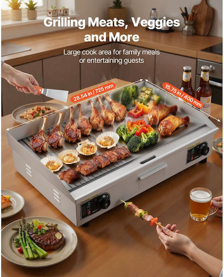 Vevor Electric Commercial Flat Top Griddle Steel 72.5x40x4.4kW with Flat & Ribbed Grill Plates